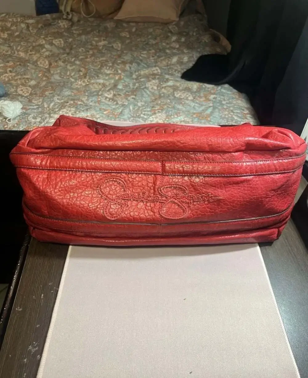 Jessica Simpson Red Textured Leather Hobo Shoulder Bag with Braided Strap